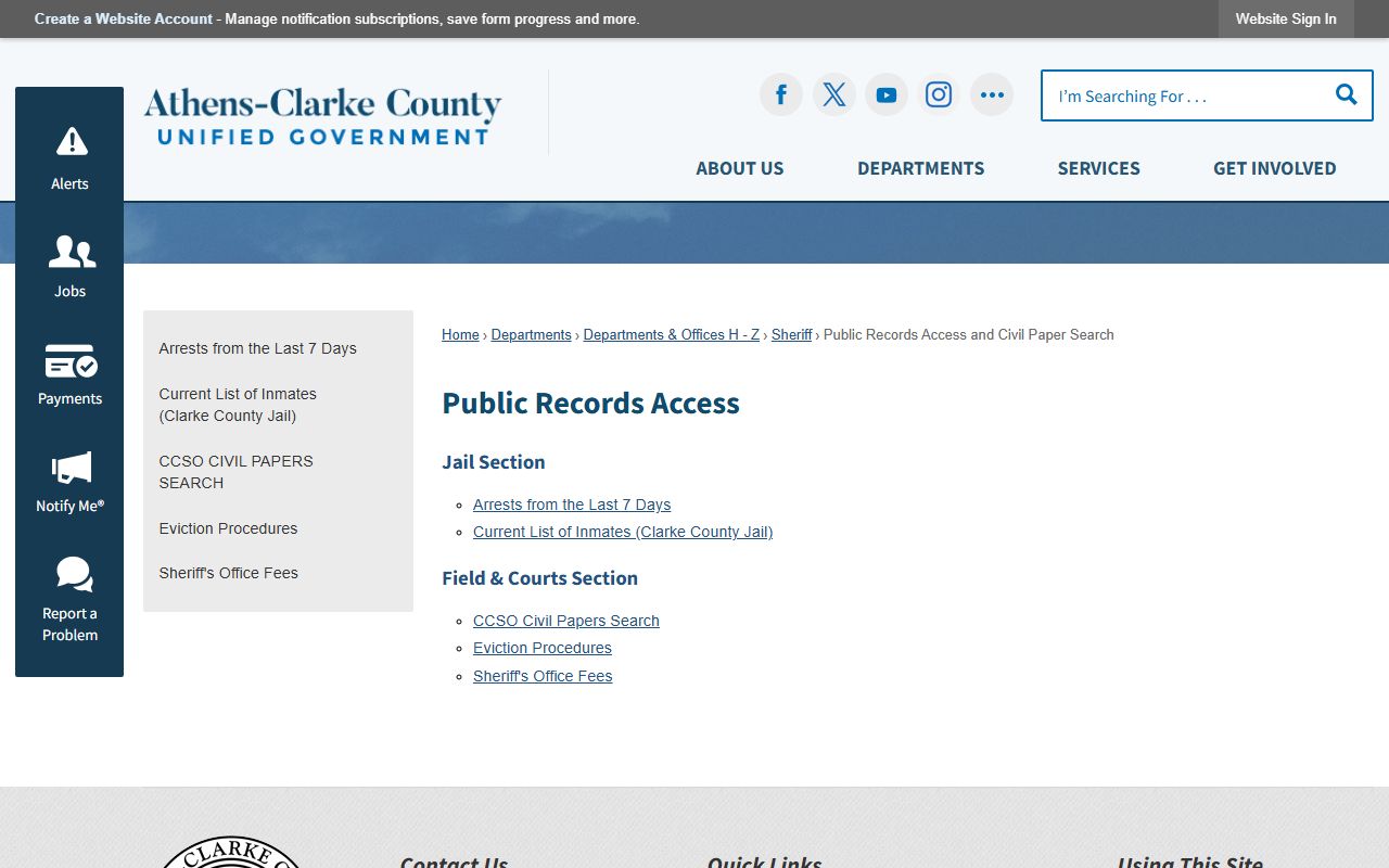 Athens-Clarke County public records access and civil paper services page
