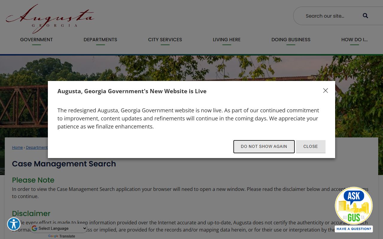 Augusta Case Management Search portal for residents directory lookups