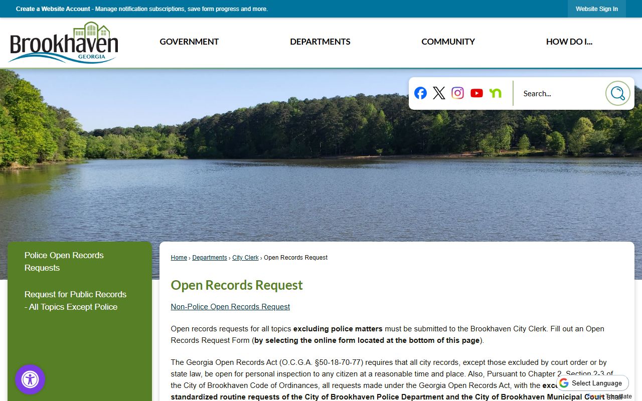 Brookhaven open records request page for public records searches