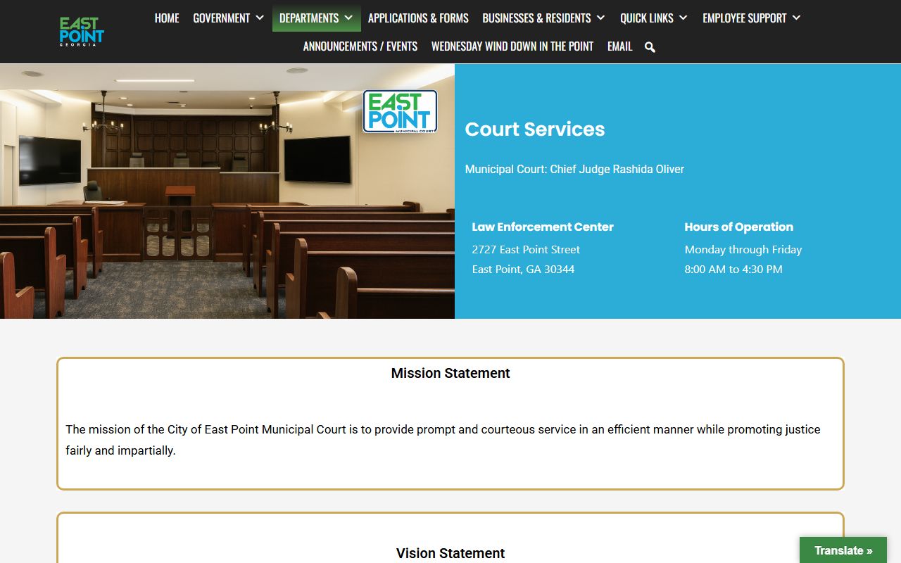 East Point court services page for residents directory searches