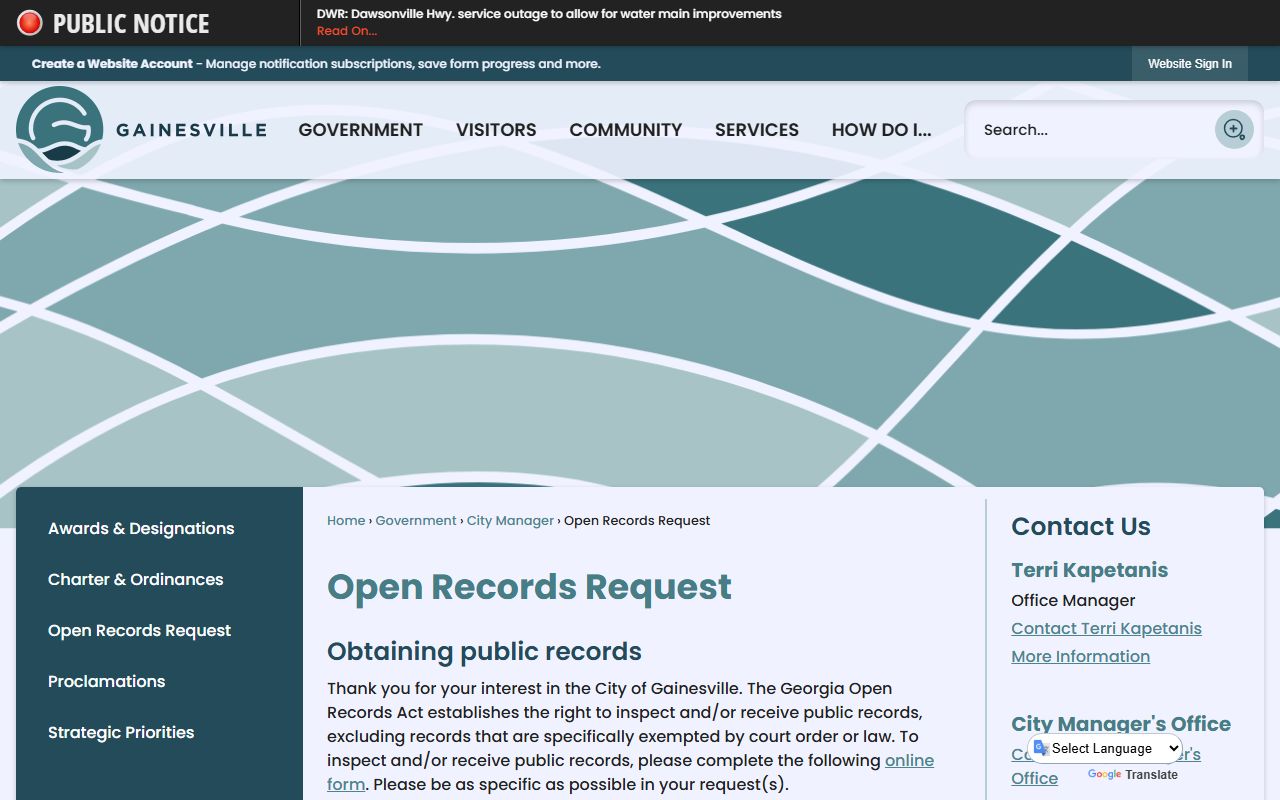 Gainesville Georgia open records request portal for residents directory
