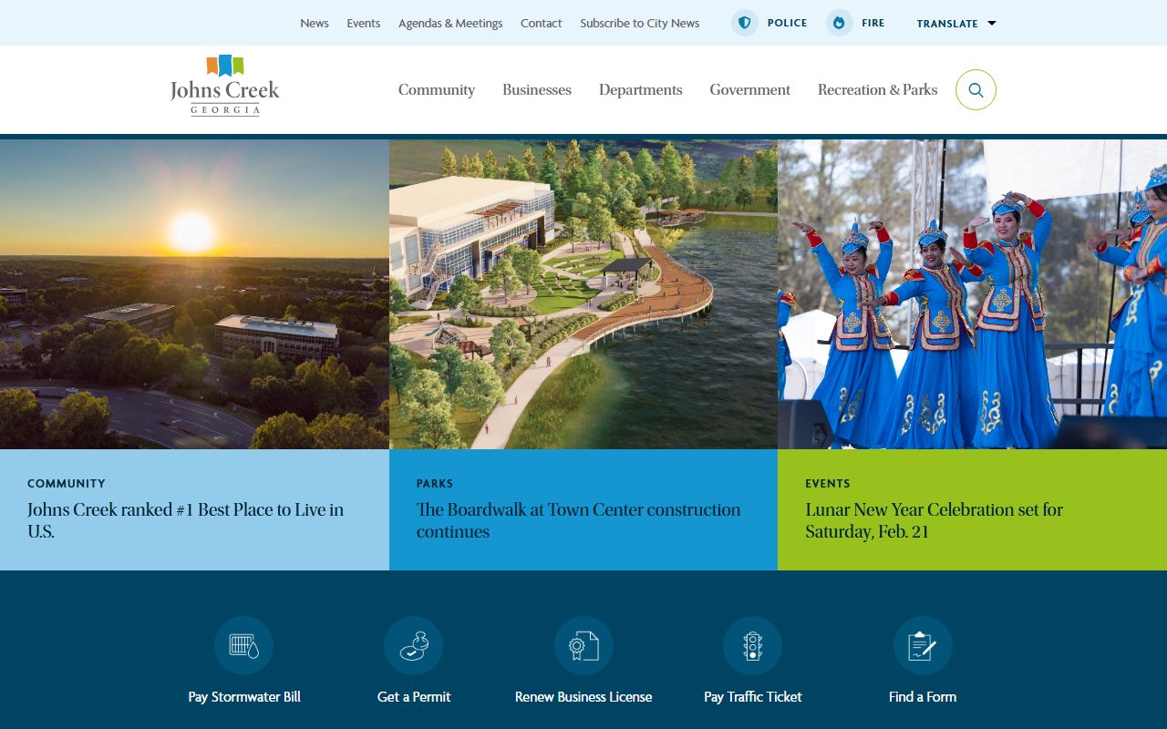 City of Johns Creek government website for residents directory