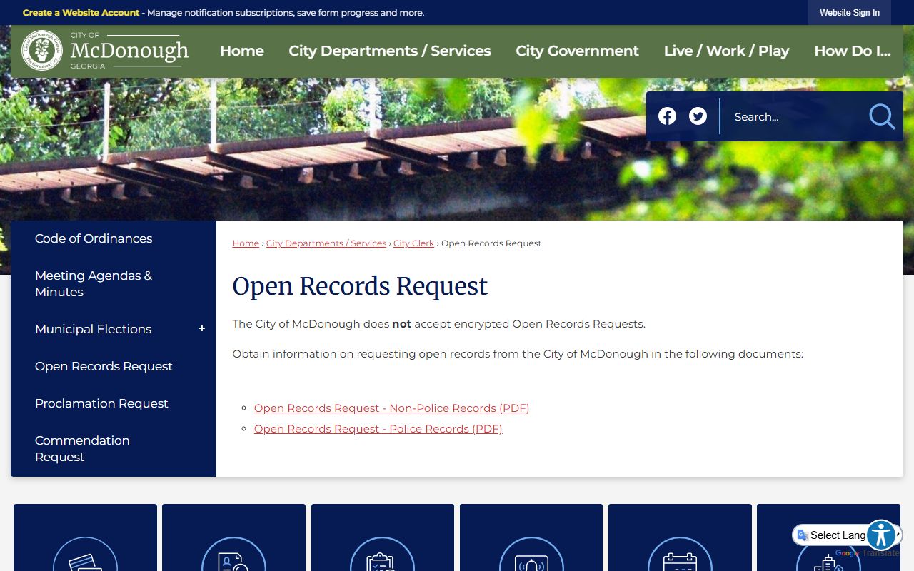 McDonough open records request page for residents directory searches