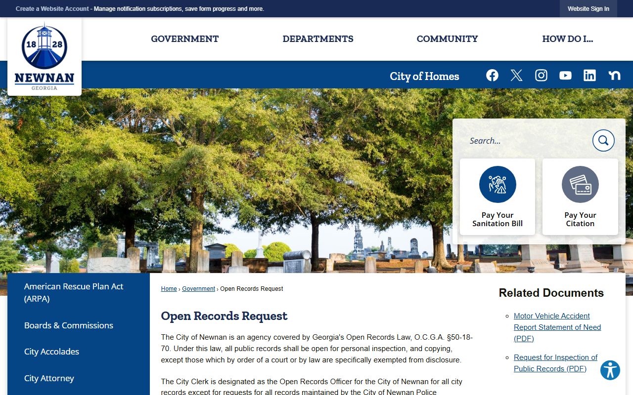 Newnan open records request page for residents directory searches