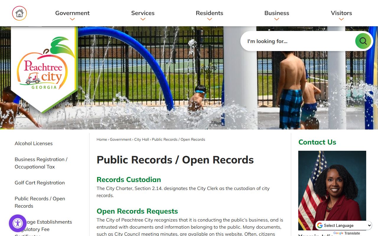 Peachtree City open records request portal for residents directory searches