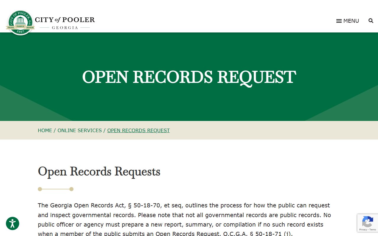 Pooler open records request page for public records searches