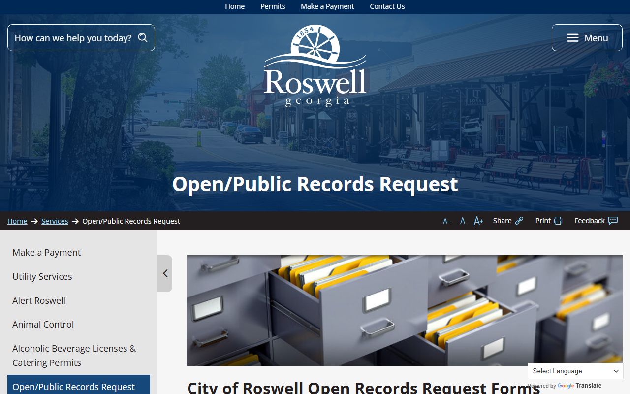 Roswell open public records request page for residents directory