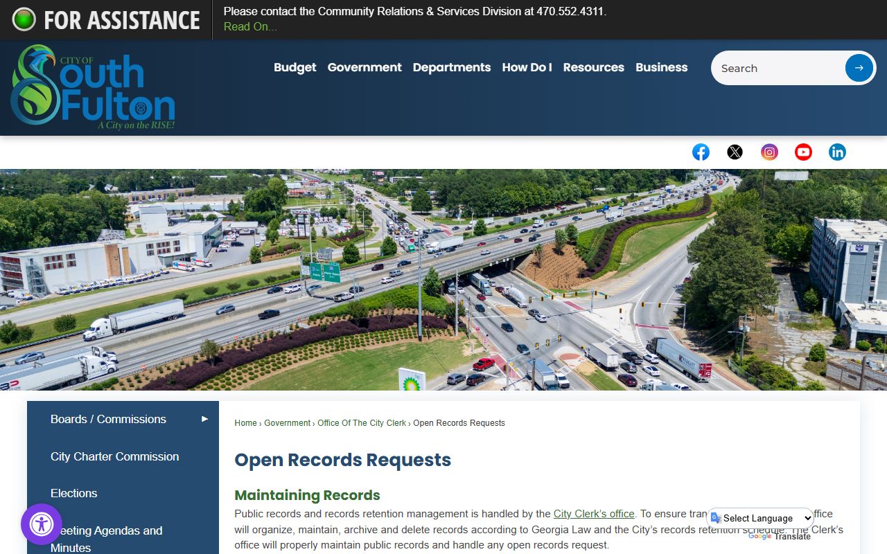 South Fulton open records requests page for residents directory
