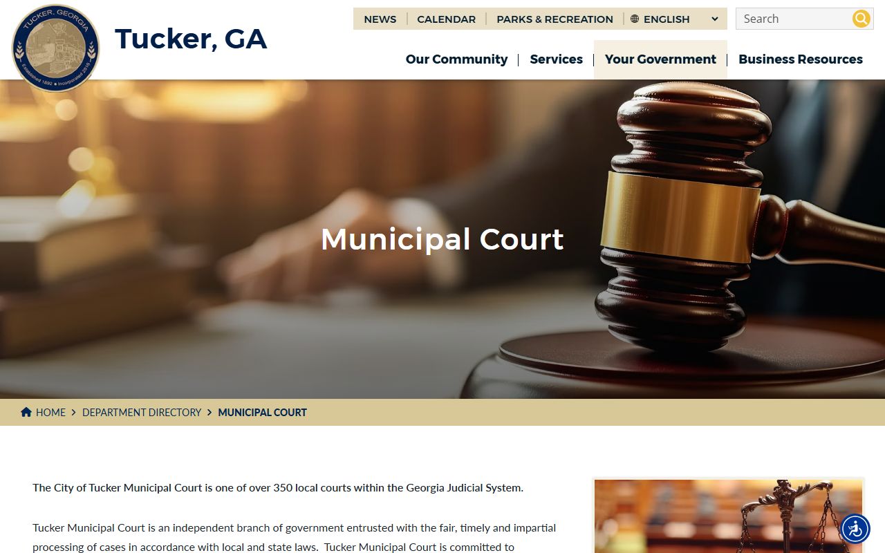 Tucker Municipal Court page for residents directory searches