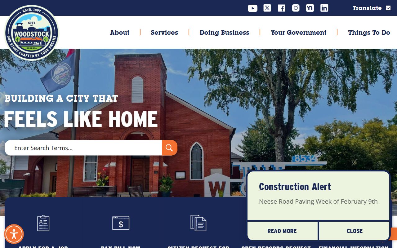 City of Woodstock website for residents directory searches