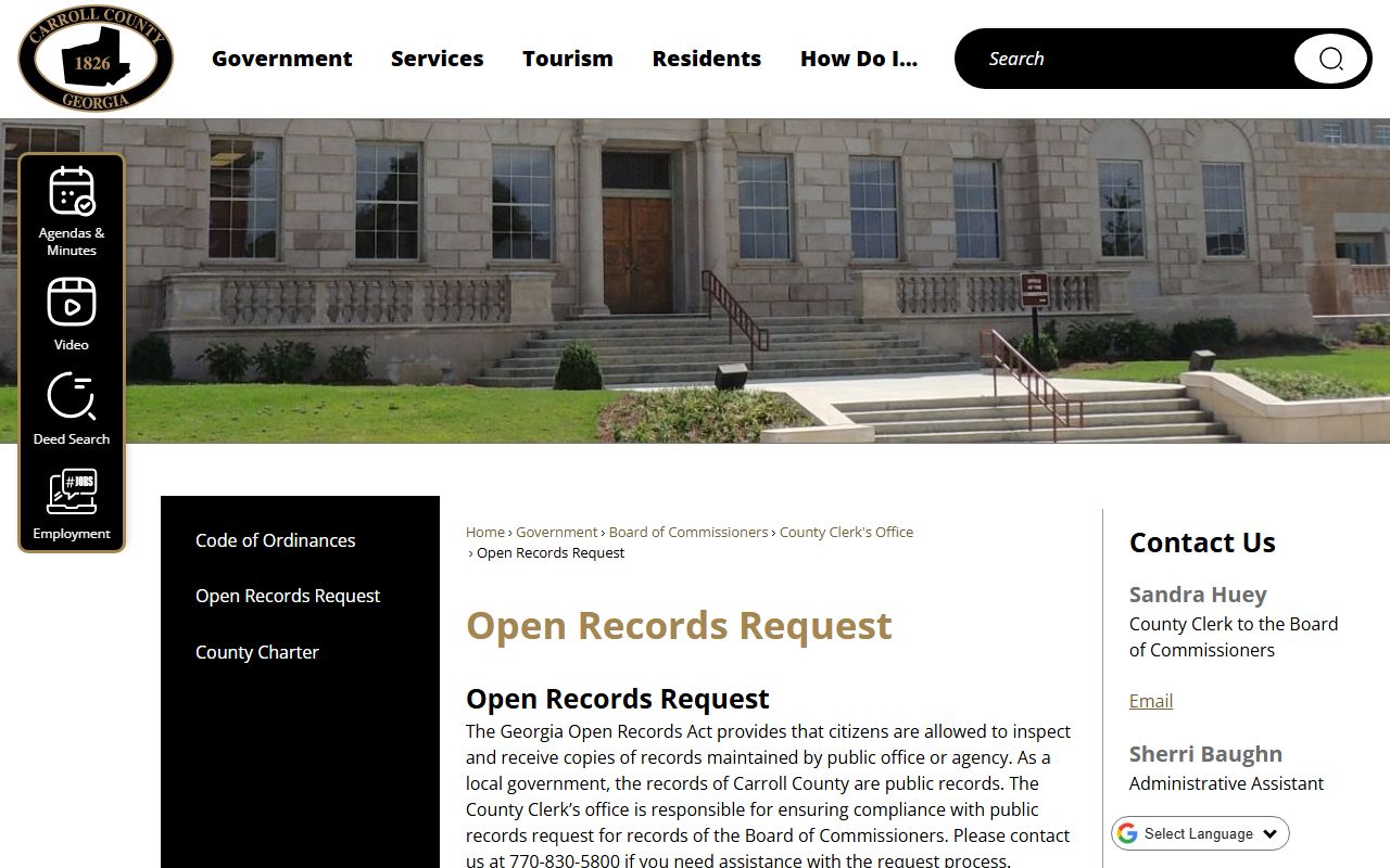 Carroll County open records request page for Carrollton residents directory searches