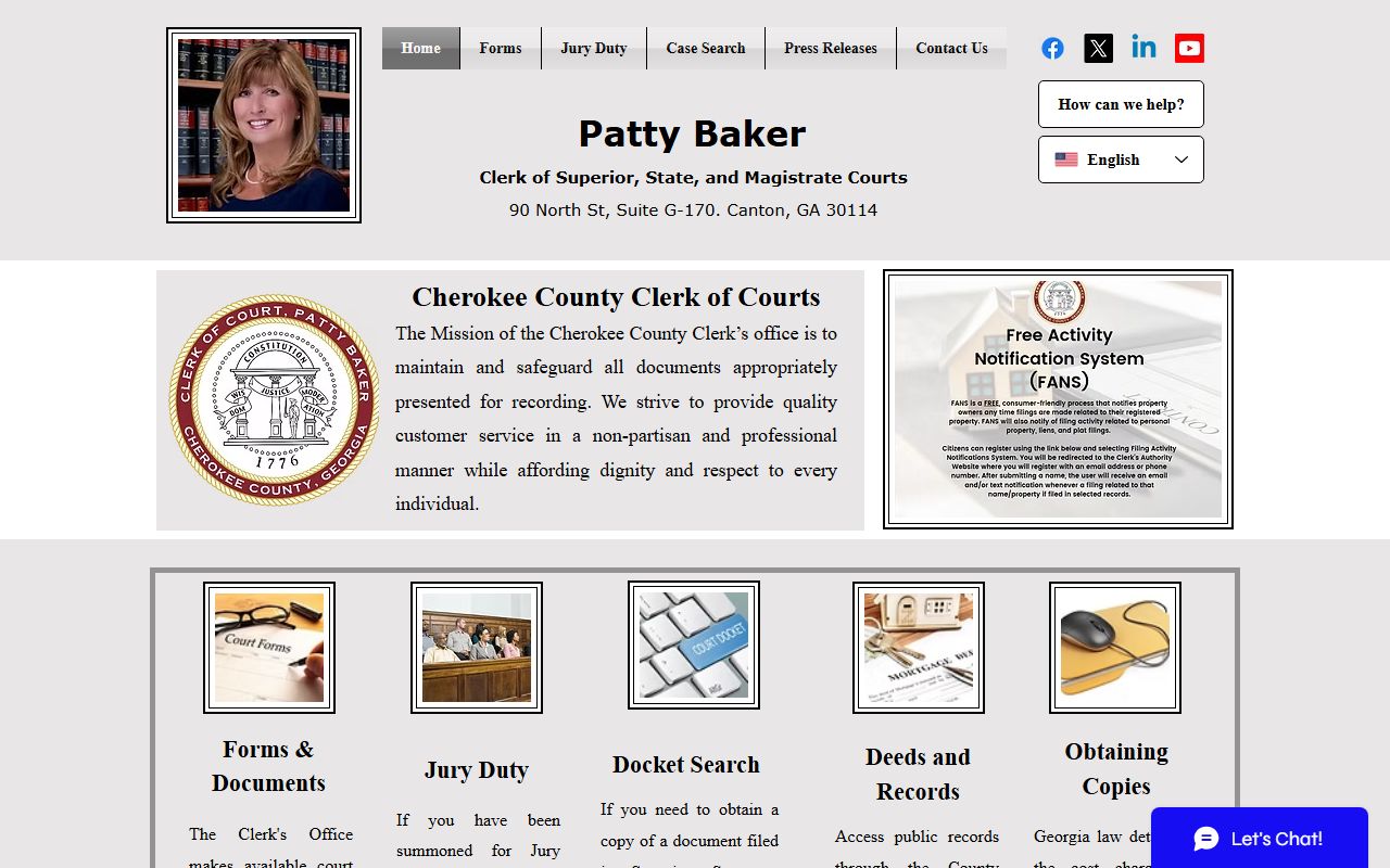 Cherokee County Clerk of Courts website for residents directory searches