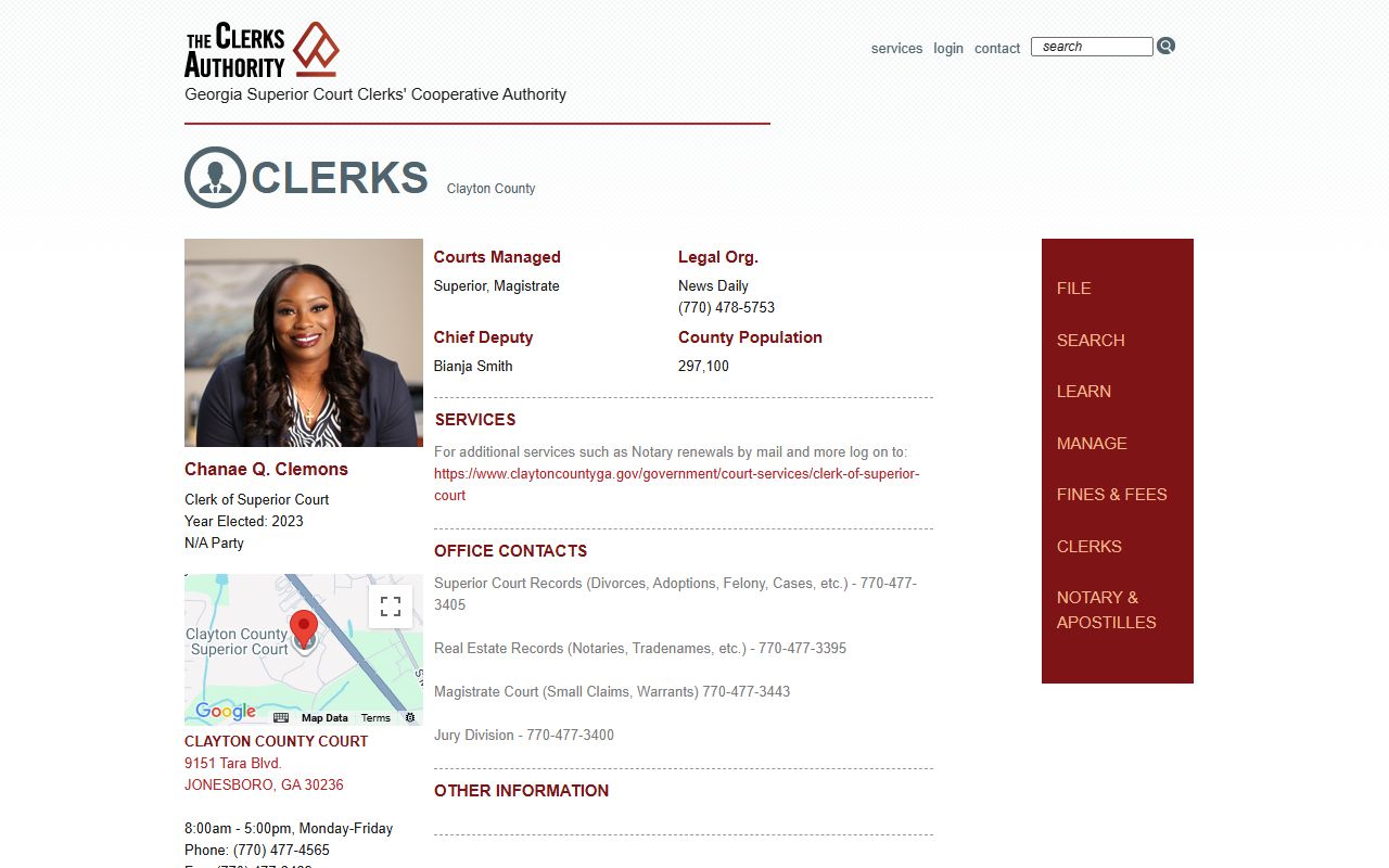 Clayton County Clerk of Superior Court info for residents directory