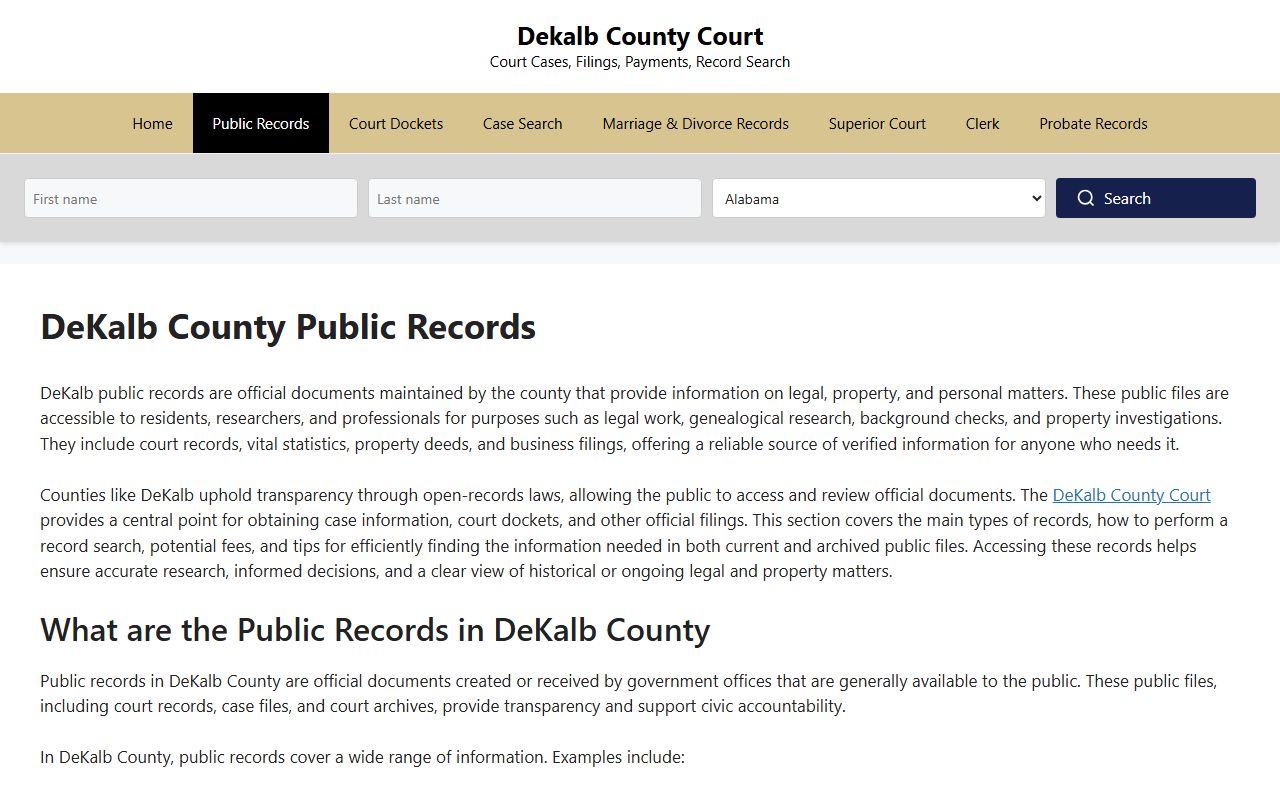 DeKalb County public records page for residents directory search