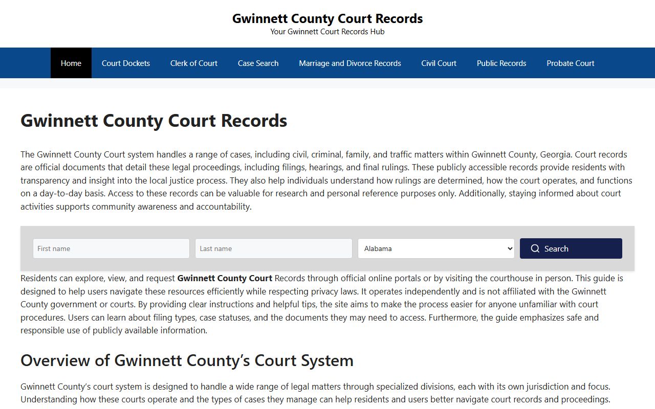 Gwinnett County Courts website for residents directory searches