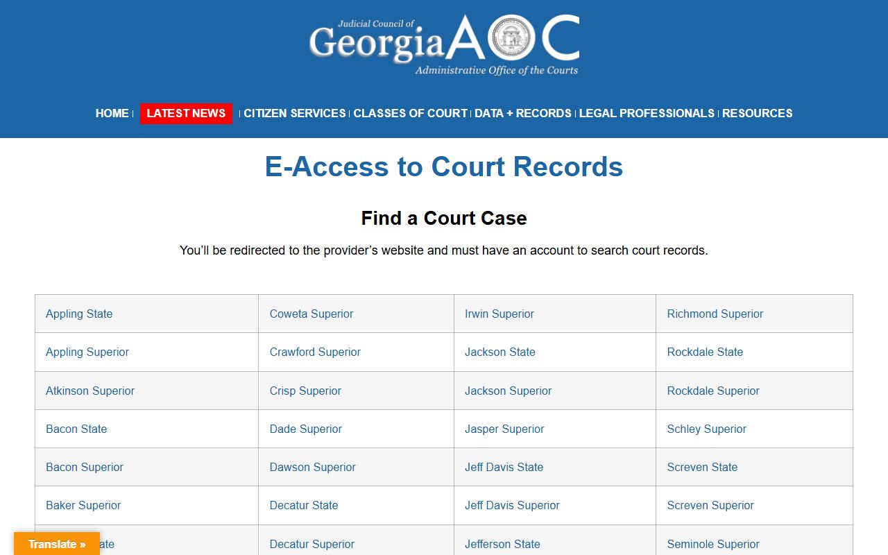 Georgia eAccess court records database for residents directory