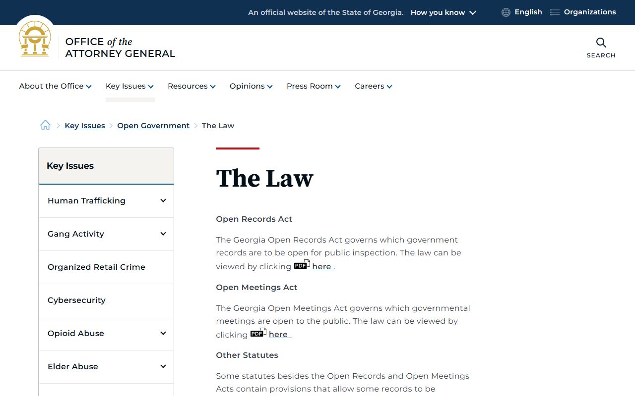 Georgia open records law page for residents directory